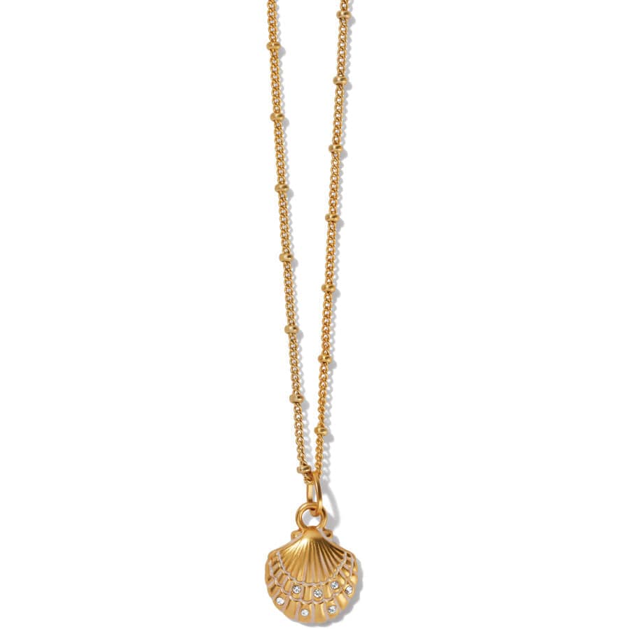 Gold Shell Pendant Necklace with Crystal Droplets - Coastal Jewelry
