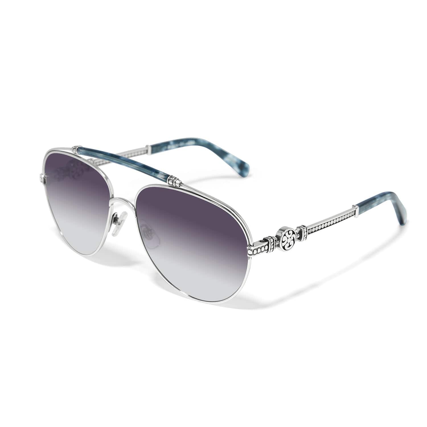 Contempo Blue Tortoise Aviator Sunglasses with Medallion Detail